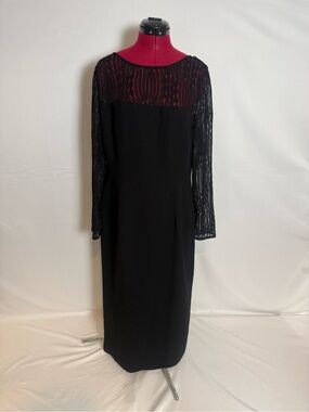 Maggy London Dress Women's Size 14 Black Long Sleeve Sheer Lace Accents